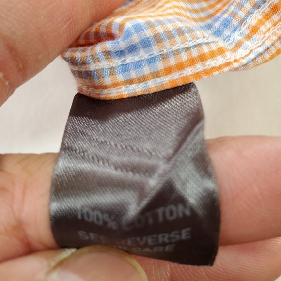 Johnston Murphy Shirt Men Medium Orange Blue Check Regular Fit Casual Button Up - Picture 14 of 14